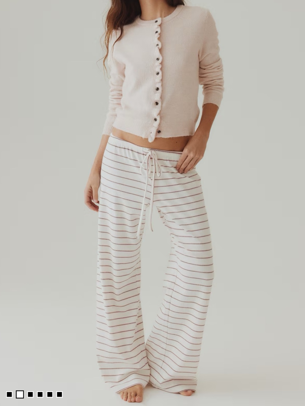 H&M Striped pink cream pajama pants pjs cotton blend ribbed stripes black